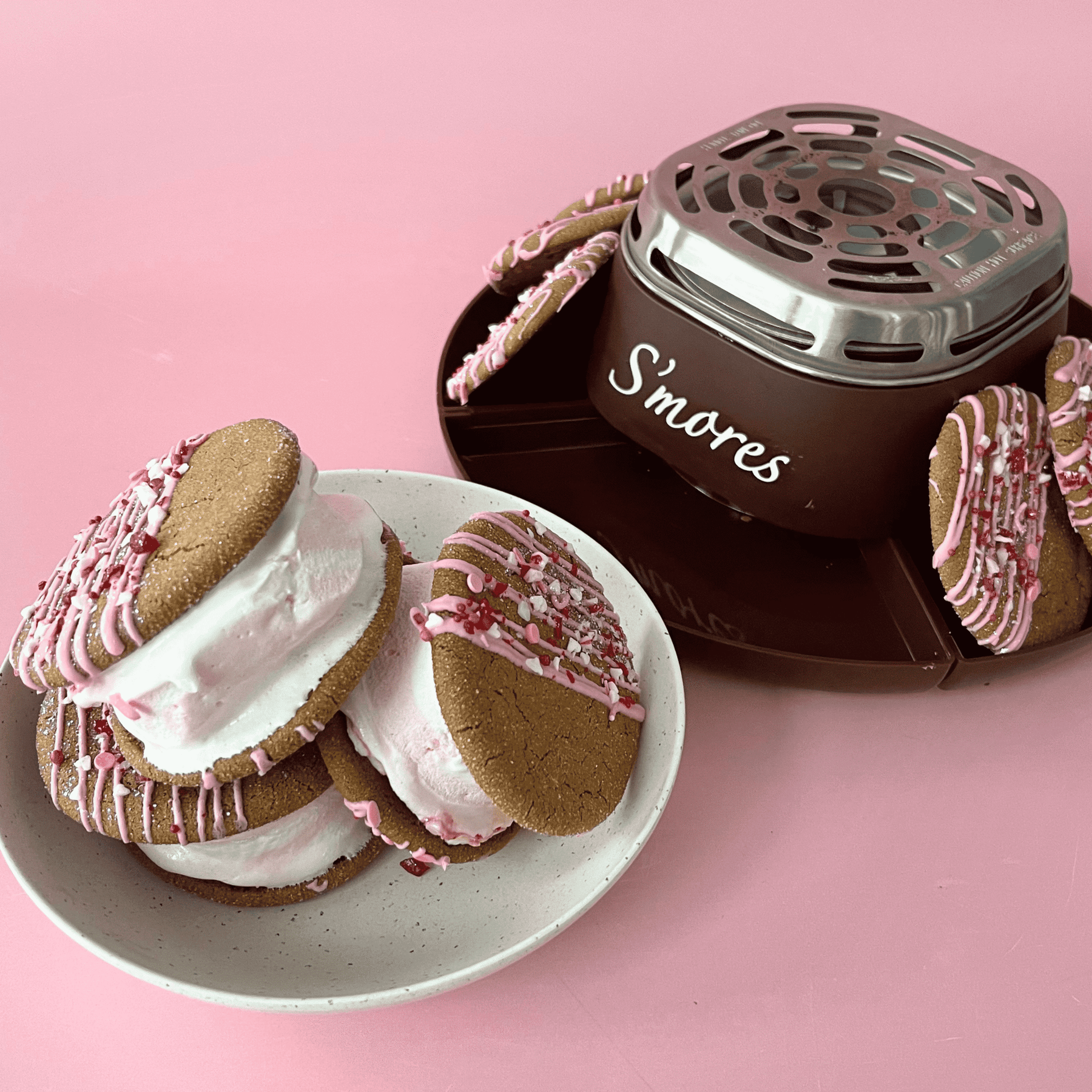 Ginger Crinkle Candy Cane S'mores Cookie Sandwiches