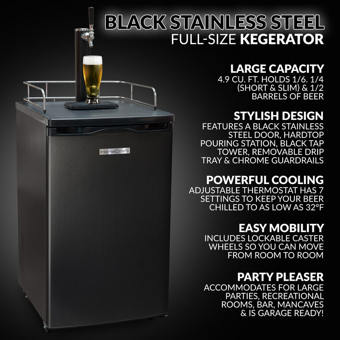 HomeCraft™ 4.9 Cu. Ft. Full Size Kegerator Draft Beer Dispenser, Black Stainless Steel