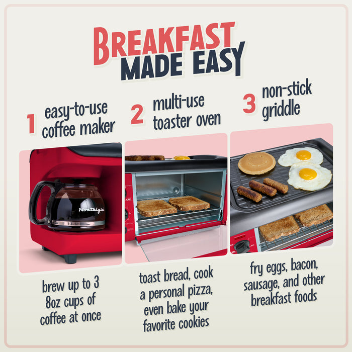 Retro 3-in-1 Family Size Breakfast Station, Retro Red