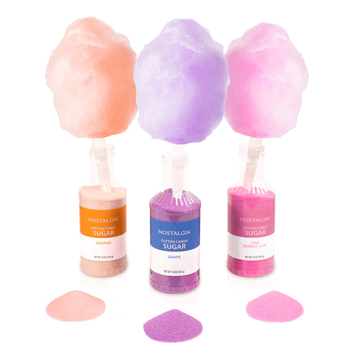 Cotton Candy Flossing Sugar - Grape, Pink Bubble Gum, Orange - 3 Pack