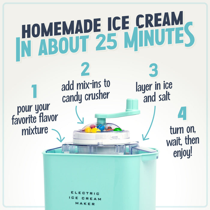 2-Quart Electric Ice Cream Maker With Candy Crusher, Aqua/Stainless Steel
