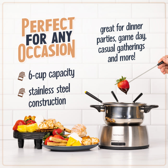 6-Cup Stainless Steel Electric Chocolate & Cheese Fondue Pot