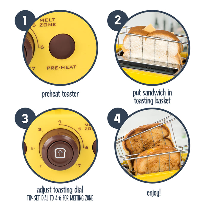 Deluxe Grilled Cheese Sandwich Toaster with Toasting Baskets with Extra Wide Slots
