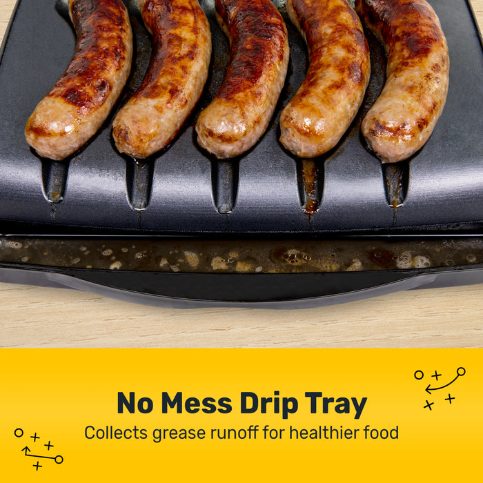 Nostalgia Game Day Sausage and Brat 5 Link Electric Grill with Oil Drip Tray