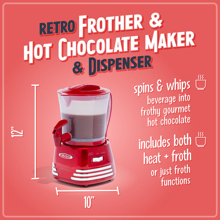 Retro 32-Ounce Hot Chocolate, Milk Frother, Cappuccino, Mocha, Latte Maker and Dispenser
