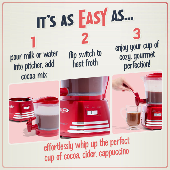 Retro 32-Ounce Hot Chocolate, Milk Frother, Cappuccino, Mocha, Latte Maker and Dispenser