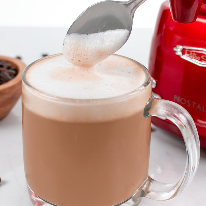 Retro 32-Ounce Hot Chocolate, Milk Frother, Cappuccino, Mocha, Latte Maker and Dispenser