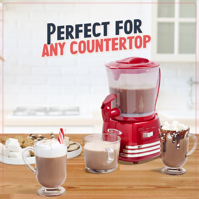 Retro 32-Ounce Hot Chocolate, Milk Frother, Cappuccino, Mocha, Latte Maker and Dispenser