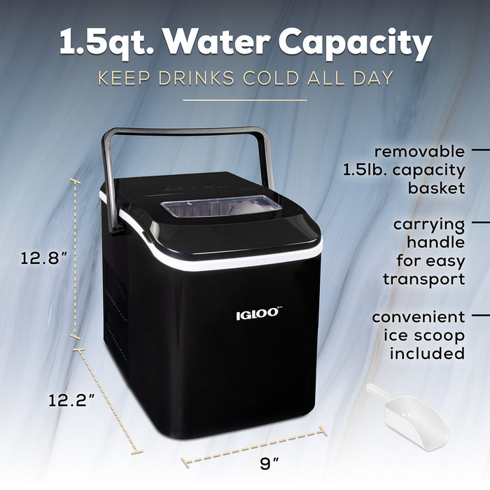 IGLOO® 26-Pound Automatic Self-Cleaning Portable Countertop Ice Maker Machine With Handle, Black