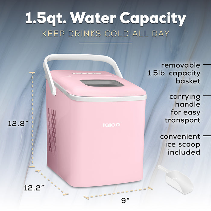 IGLOO® 26-Pound Automatic Self-Cleaning Portable Countertop Ice Maker Machine With Handle, Pink