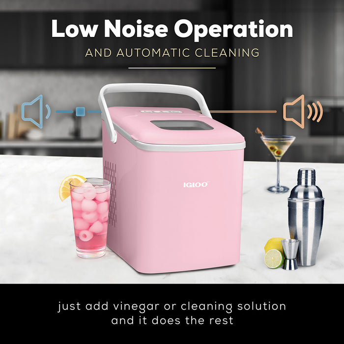 IGLOO® 26-Pound Automatic Self-Cleaning Portable Countertop Ice Maker Machine With Handle, Pink