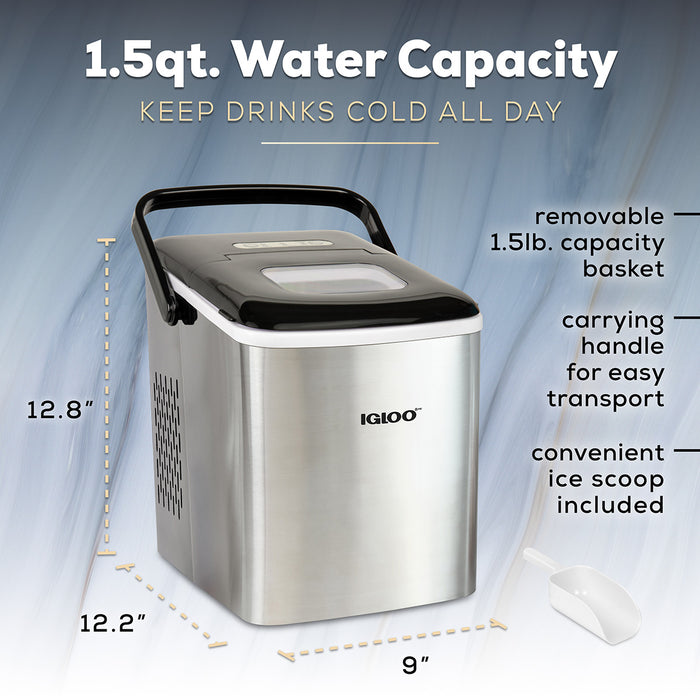 IGLOO® 26-Pound Automatic Self-Cleaning Portable Countertop Ice Maker Machine With Handle, Stainless Steel