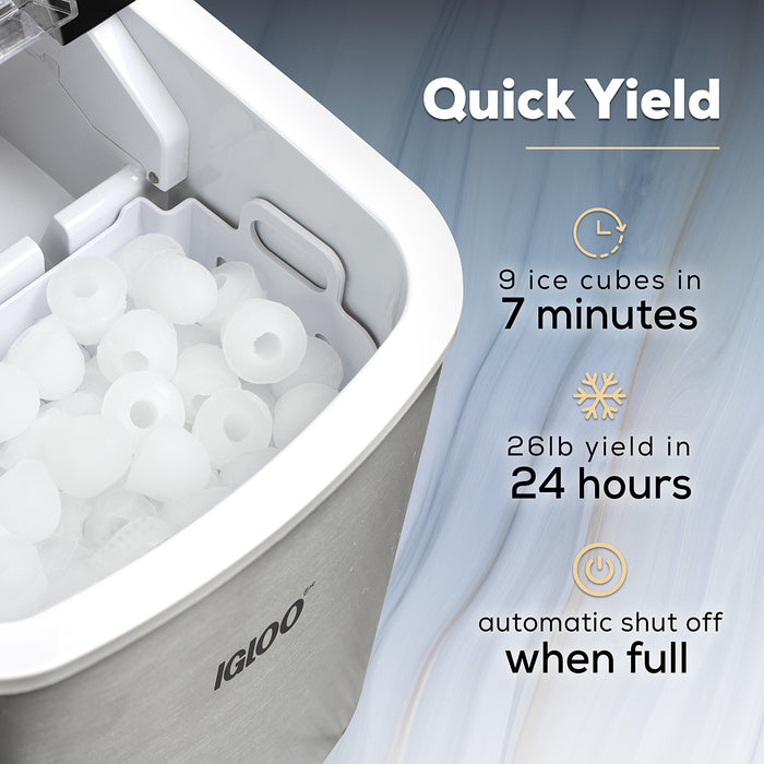 IGLOO® 26-Pound Automatic Self-Cleaning Portable Countertop Ice Maker Machine With Handle, Stainless Steel