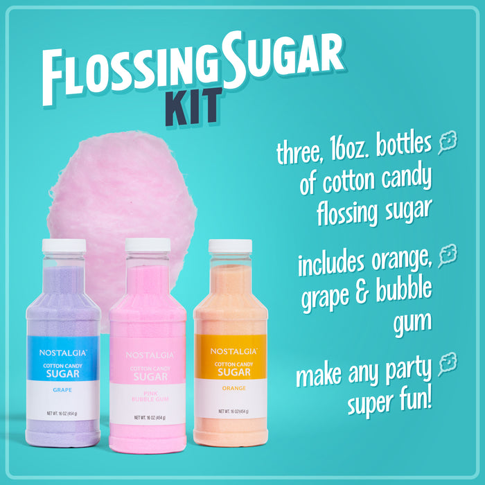 Cotton Candy Flossing Sugar - Grape, Pink Bubble Gum, Orange - 3 Pack