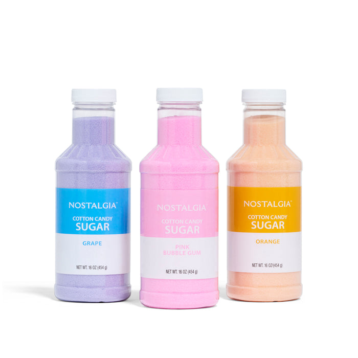 Cotton Candy Flossing Sugar - Grape, Pink Bubble Gum, Orange - 3 Pack