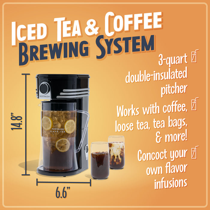 Café' Ice 3-Quart Iced Coffee and Tea Brewing System with Plastic Pitcher, Black