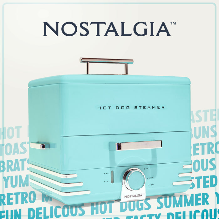 Large Diner Style Hot Dog Steamer, 20 Hot Dogs, 6 Buns, Aqua