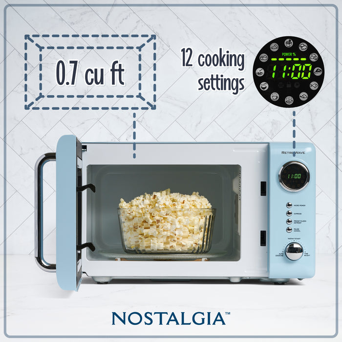 Nostalgia Retro 0.7 Cubic Foot 700-Watt Countertop Microwave Oven - Blue