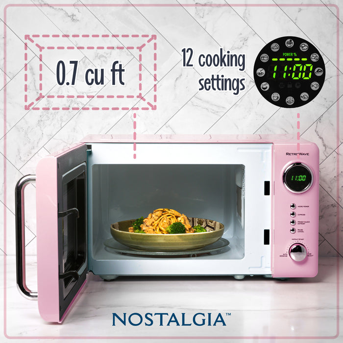 Retro 0.7 Cubic Foot Countertop Microwave Oven, Pink