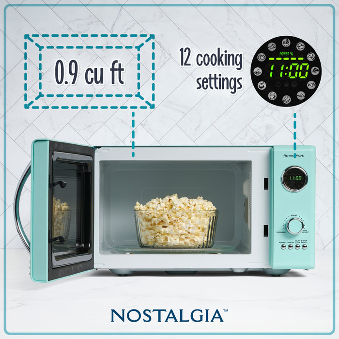 Retro 0.9 Cubic Foot 800-Watt Countertop Microwave Oven - Aqua