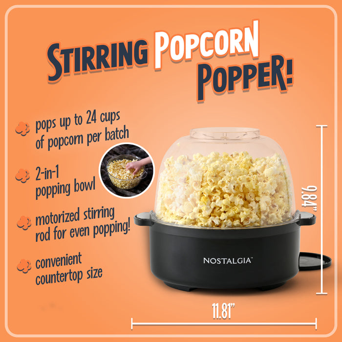 6 QT Stainless Steel Stirring Popcorn Popper - Black