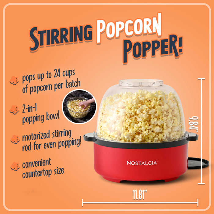 Nostalgia 6 QT Stainless Steel Stirring Popcorn Popper - Red