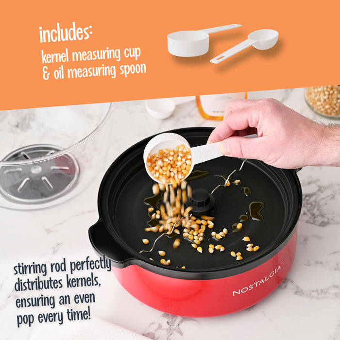 Nostalgia 6 QT Stainless Steel Stirring Popcorn Popper - Red