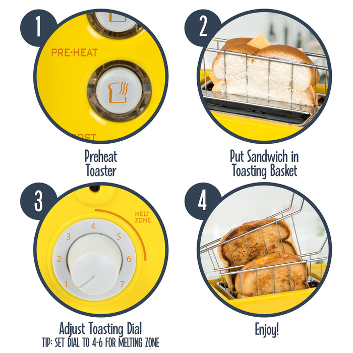 Grilled Cheese Toaster with Easy-Clean Toaster Baskets and Adjustable Toasting Dial