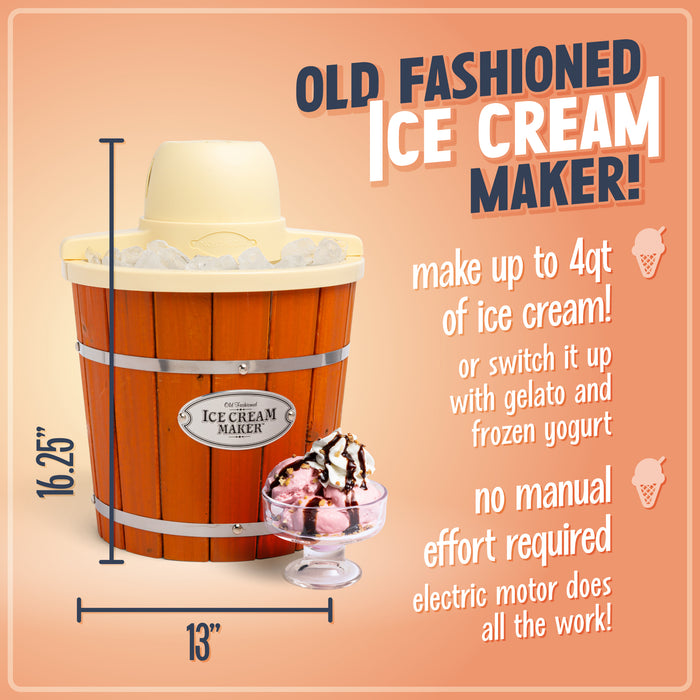 4-Quart Electric Wood Bucket Ice Cream Maker