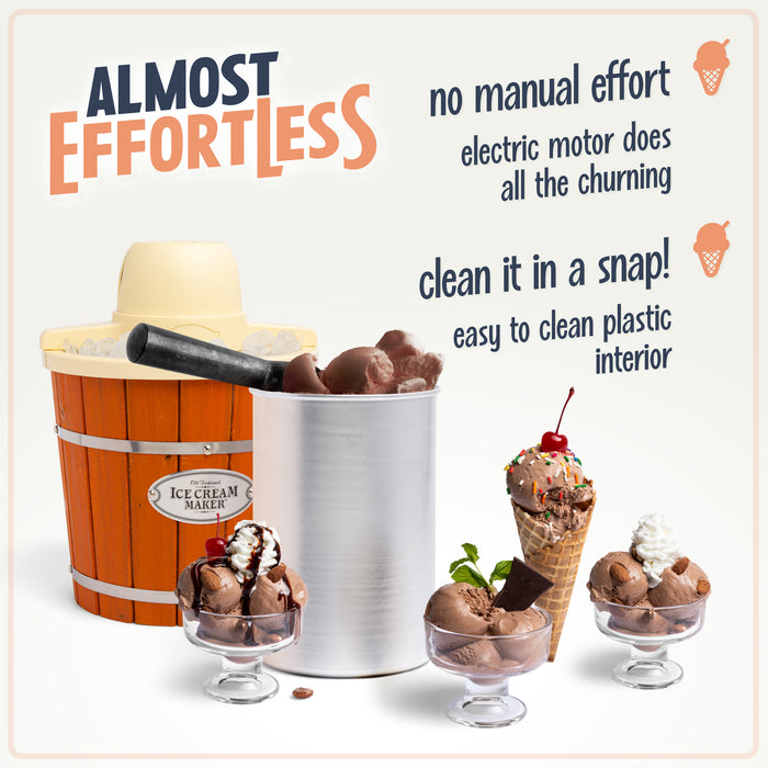 4-Quart Electric Wood Bucket Ice Cream Maker