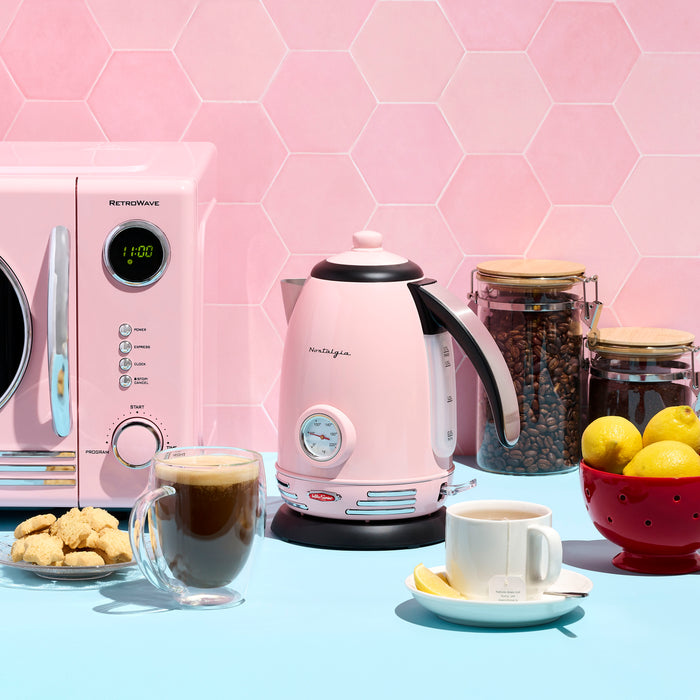 Retro 1.7-Liter Stainless Steel Electric Water Kettle with Strix Thermostat, Pink