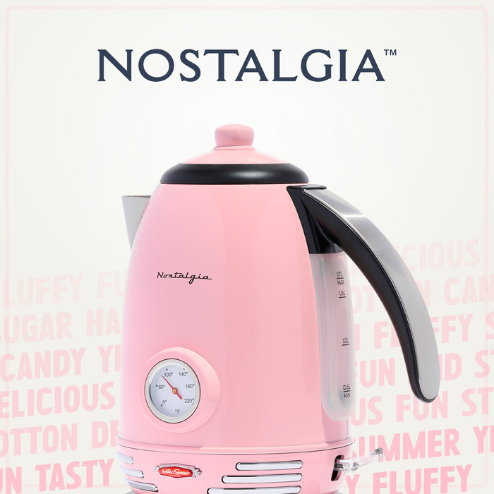 Retro 1.7-Liter Stainless Steel Electric Water Kettle with Strix Thermostat, Pink