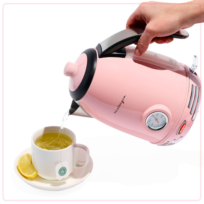 Retro 1.7-Liter Stainless Steel Electric Water Kettle with Strix Thermostat, Pink