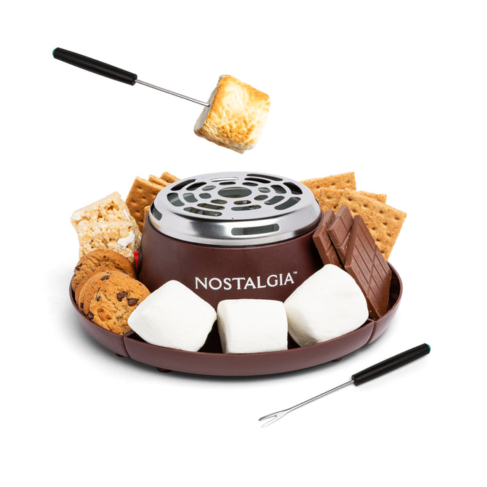 Indoor Electric Stainless Steel S'mores Maker with 4 Compartment Trays for Graham Crackers, Chocolate, Marshmallows and 2 Roasting Forks