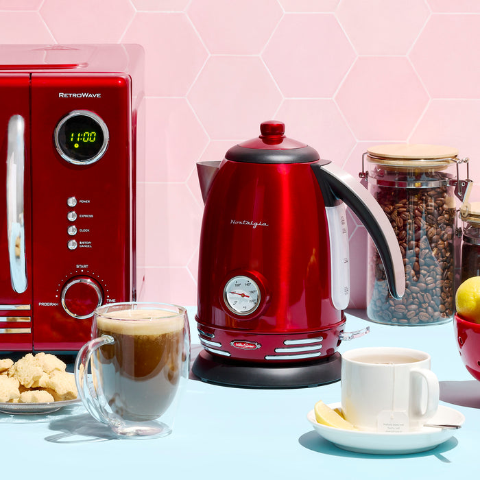 Retro 1.7-Liter Stainless Steel Electric Water Kettle with Strix Thermostat, Retro Red