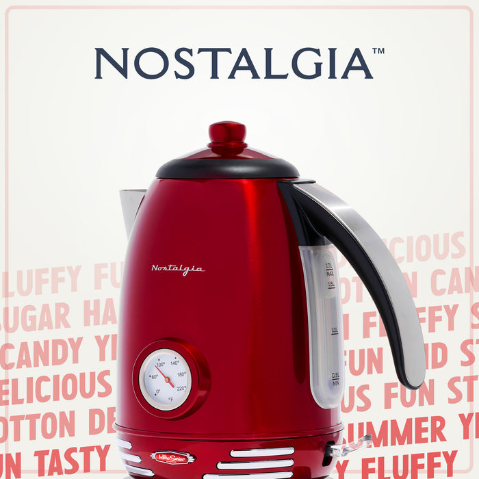 Retro 1.7-Liter Stainless Steel Electric Water Kettle with Strix Thermostat, Retro Red