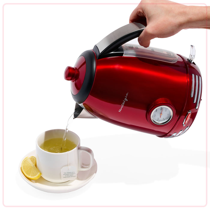 Retro 1.7-Liter Stainless Steel Electric Water Kettle with Strix Thermostat, Retro Red