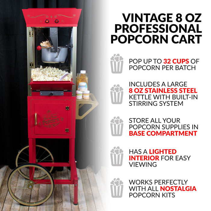 Vintage Professional Popcorn Cart - NEW 8-Ounce Kettle - 53 Inches Tall