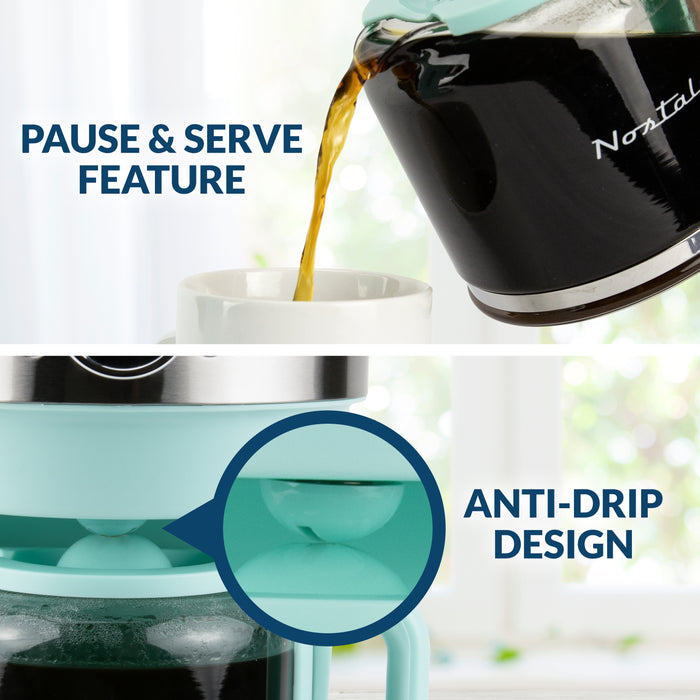12 Cup Retro Coffee Maker, Aqua