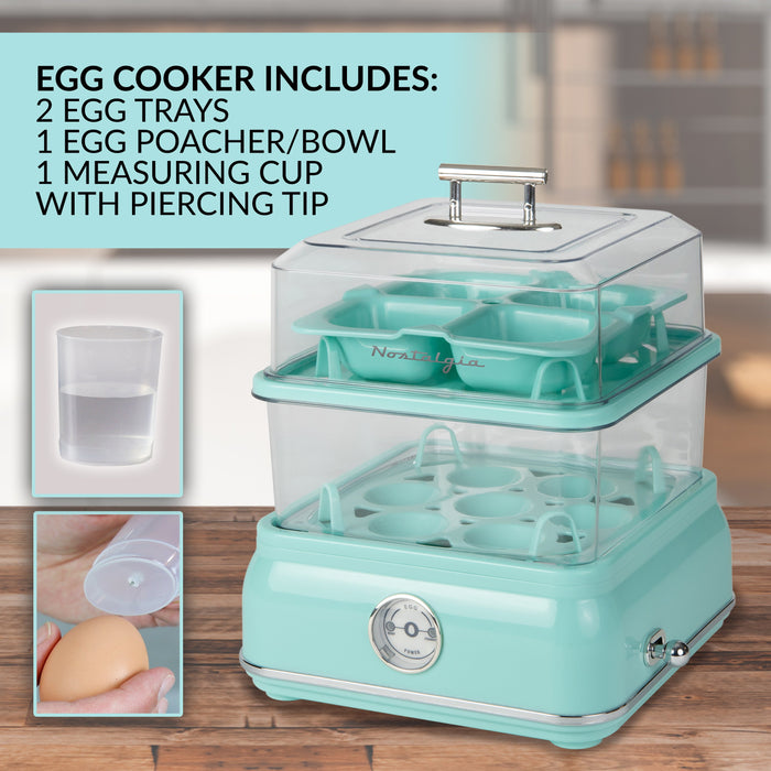 Classic Retro 14-Capacity Egg Cooker, Aqua