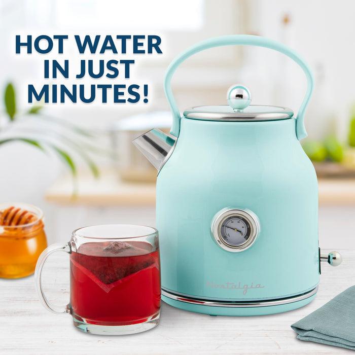 Retro Stainless Steel Electric Tea and Water Kettle, Aqua