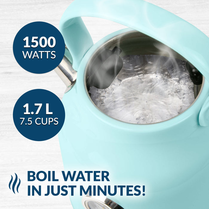 Retro Stainless Steel Electric Tea and Water Kettle, Aqua