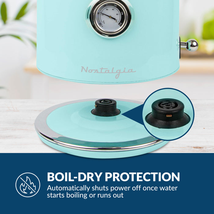 Retro Stainless Steel Electric Tea and Water Kettle, Aqua