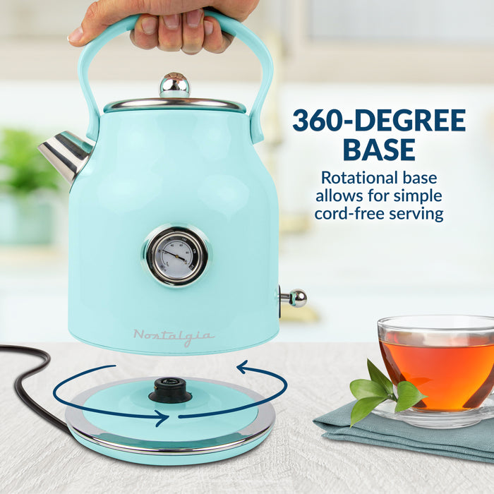 Retro Stainless Steel Electric Tea and Water Kettle, Aqua