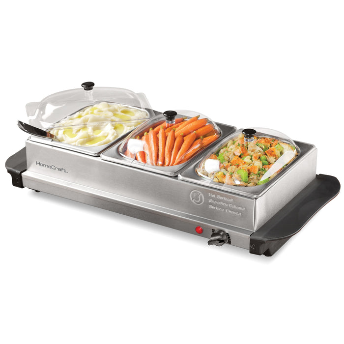 HomeCraft™ HCBS15SS 3-Station 1.5-Quart Stainless Steel Buffet Server & Warming Tray