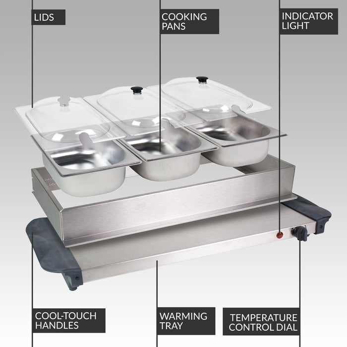 HomeCraft™ HCBS15SS 3-Station 1.5-Quart Stainless Steel Buffet Server & Warming Tray