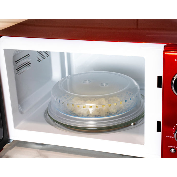 HomeCraft 10-Inch Microwave Plate Cover Shield with Insert Handles & Ventilation, Clear