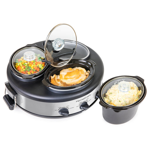 HomeCraft Triple Round Oval 1.5 Quart Stainless Steel Cooker Buffet