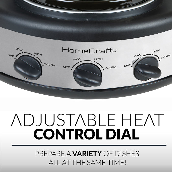HomeCraft Triple Round Oval 1.5 Quart Stainless Steel Cooker Buffet