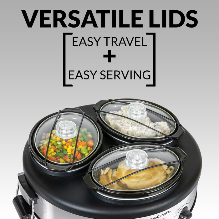 HomeCraft Triple Round Oval 1.5 Quart Stainless Steel Cooker Buffet